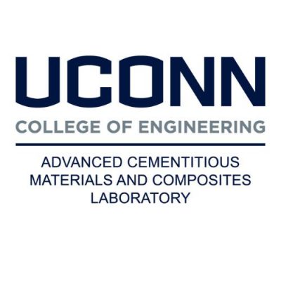 UConn College of Engineering logo with the text “Advanced Cementitious Materials and Composites Laboratory” displayed below.